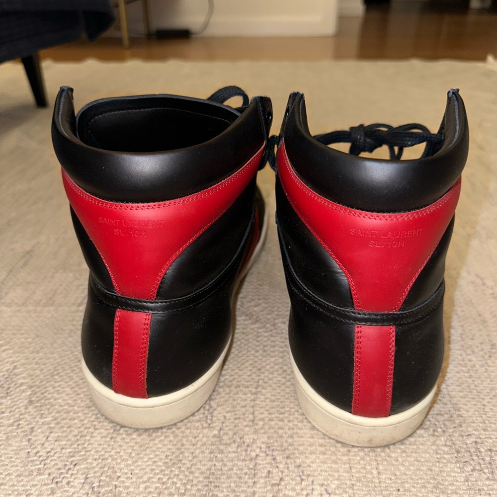 Saint Laurent SL/10H Signature Men’s Court Classic High-Top Sneakers Black-Red - Picture 7 of 12